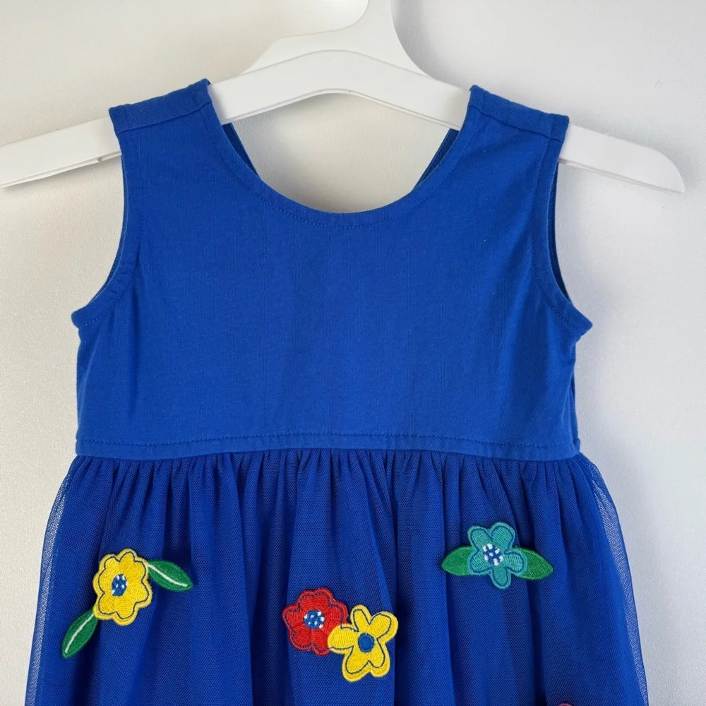 Hanna Andersson Chasing Summer Dress Blue Floral Flower Tulle Size 4 Girls Kids